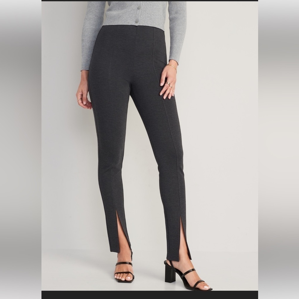 NWT Old Navy Gray ponte skinny extra high waist pants split hem Sz XL 16-18